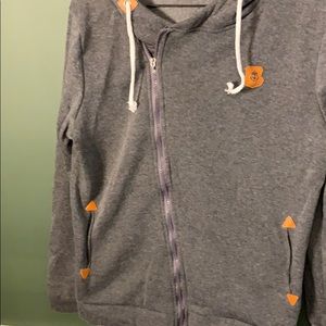 Grey diagonal zipper hoodie jacket